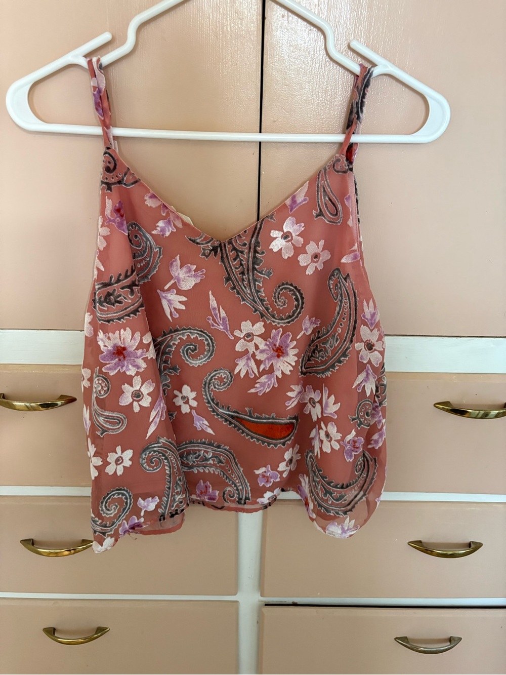 Peach Love California Dusty Rose Paisley Floral Camisole